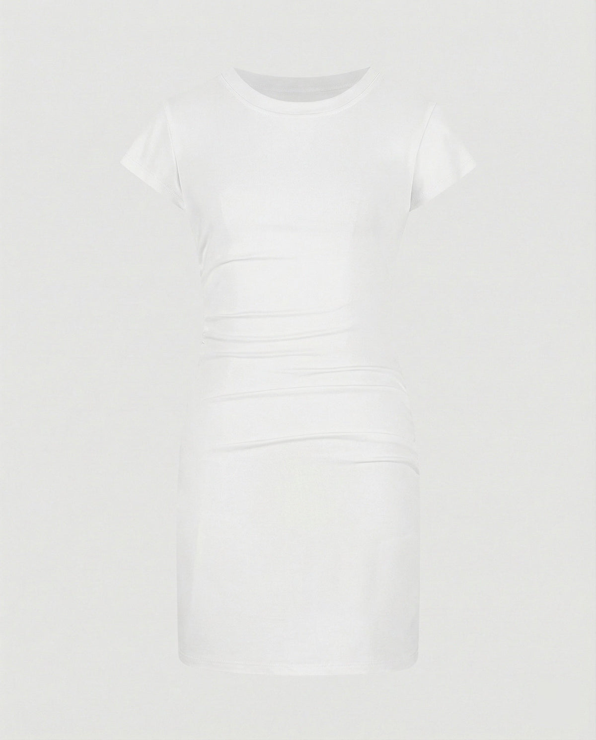 Figure-hugging mini dress with round neck and gathers for summer