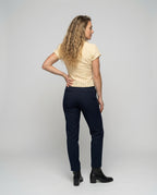 Women Striped Eyelet Lacing Mixed Fabric Blouse Set - back view