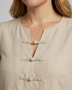 Women Short Linen Look Blouse Shirt - detail close-up
