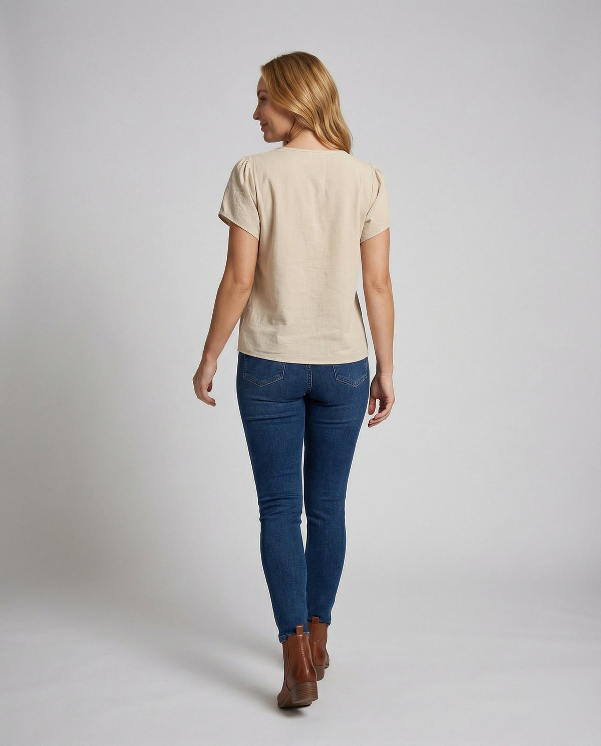 Women Short Linen Look Blouse Shirt - back view