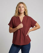 Women's Loose V-Neck Blended Longline Blouse Shirt - upper body view
