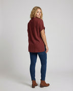 Women's Loose V-Neck Blended Longline Blouse Shirt - back view