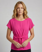Women's U-Boat Neck Knot Blouse Top - upper body view