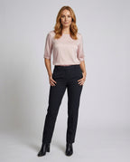 Women Flowing Round Neck Satin Blouse Top - front view