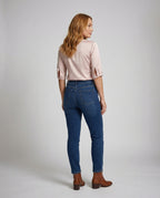 Women Flowing Round Neck Satin Blouse Top - back view
