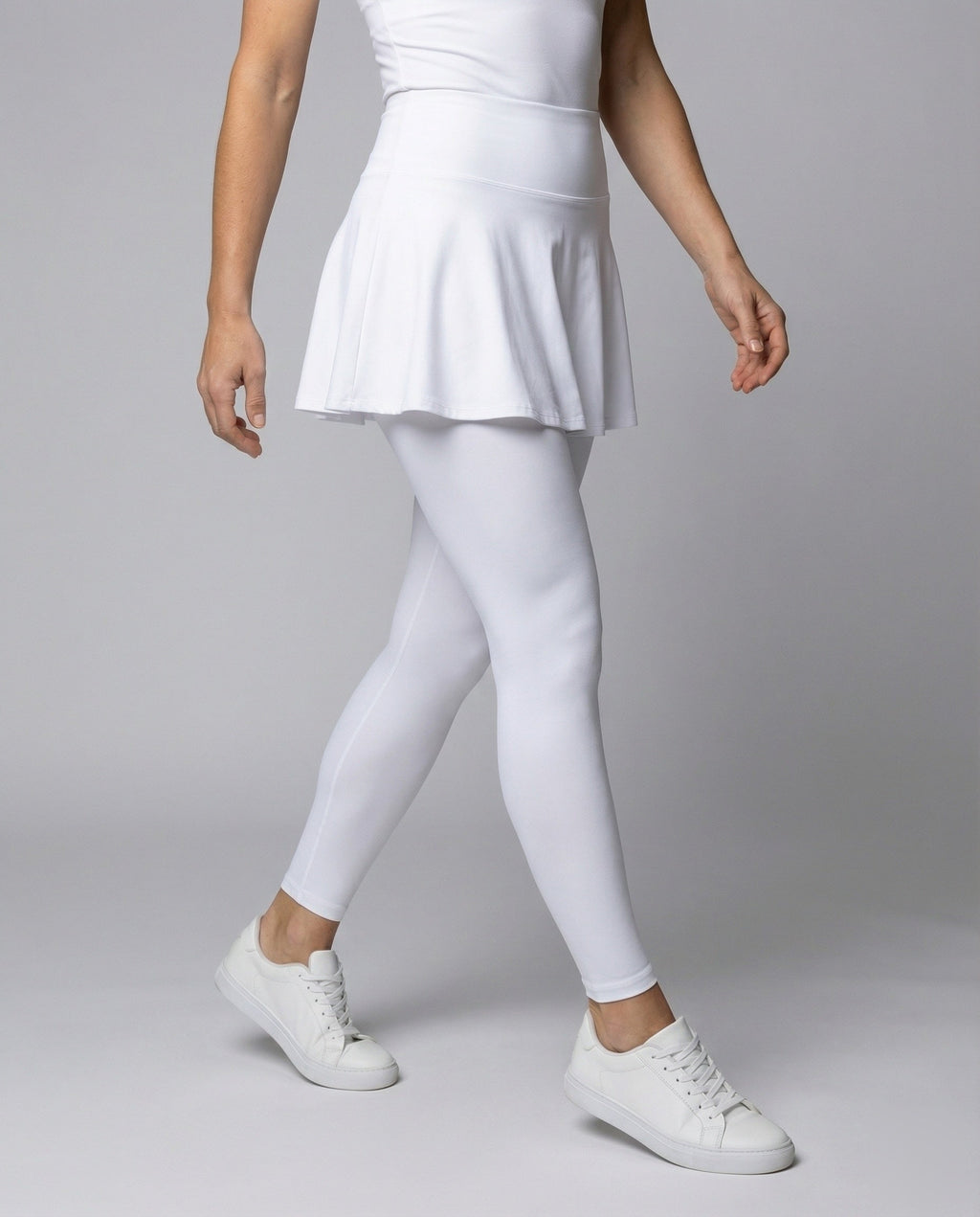 Women Sporty Sewn Bell Skirt Stretch Sporty Leggings - lower body view