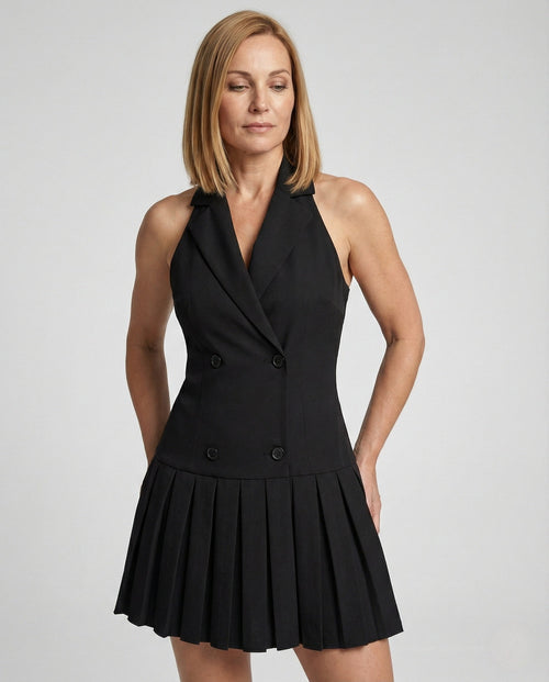 Blazer Mini Dress Double Breasted Sleeveless Women - upper body view