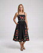 Retro Swing Dress Floor Length With Embroidery Women - front view