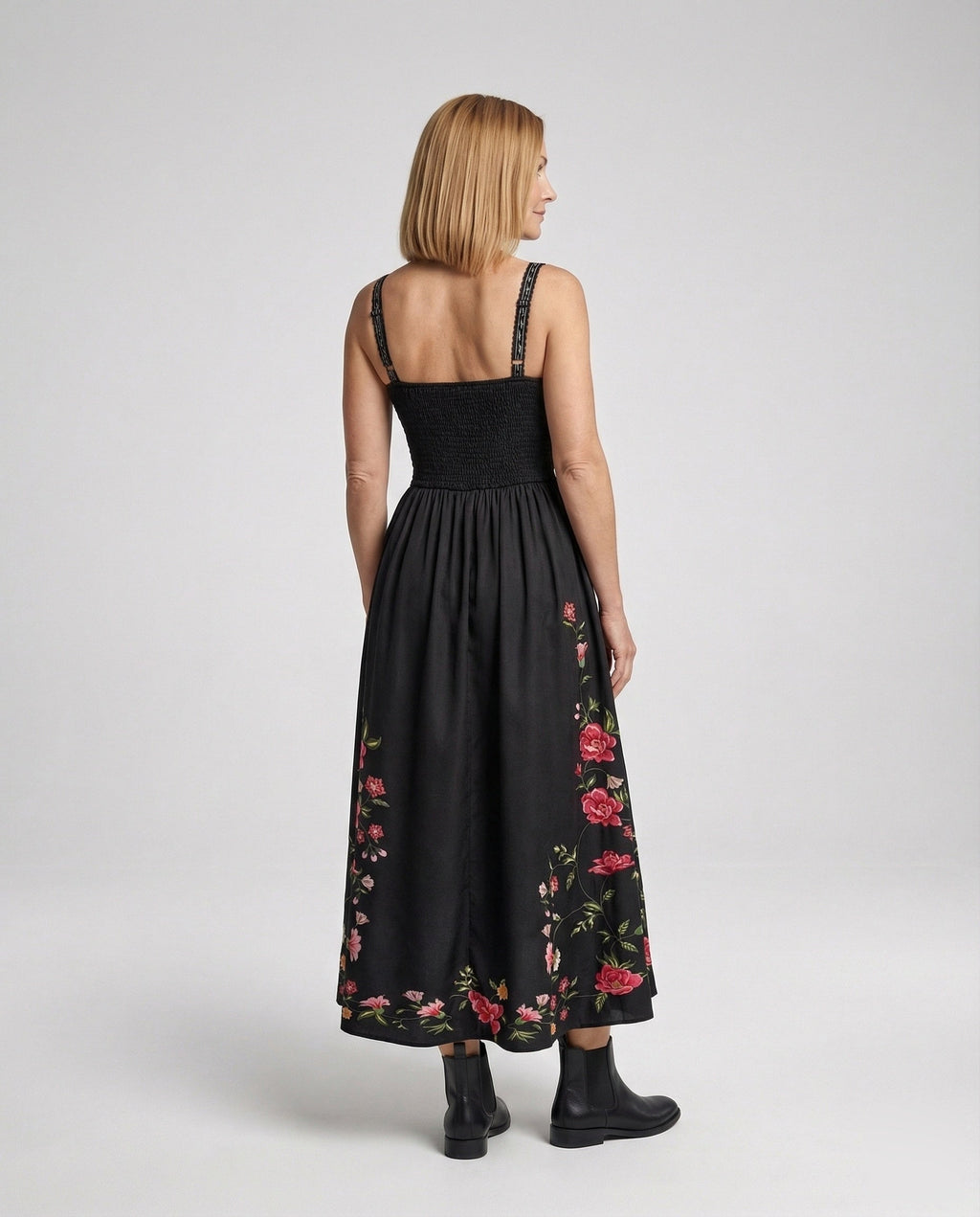 Retro Swing Dress Floor Length With Embroidery Women - back view