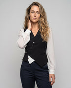 Women Elegant Vest with Blouse Sleeves and Deep V-Neck All Fashion - upper body view
