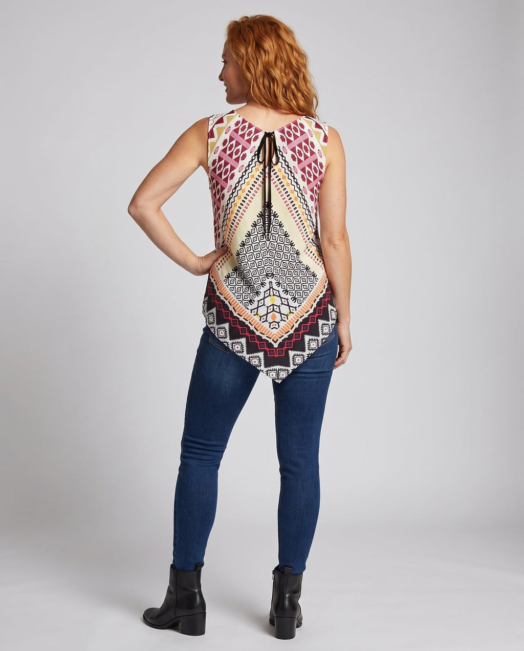Women's asymmetrical blouse top with creative patterns All Fashion - back view