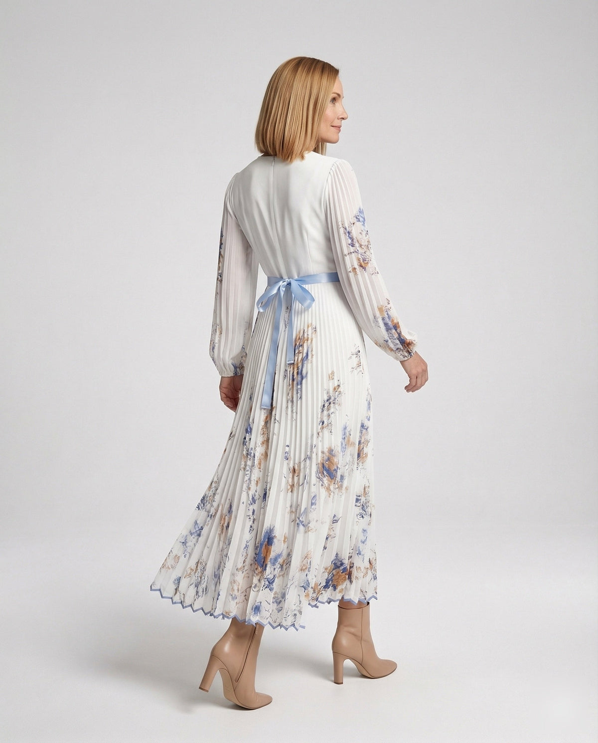 Maxi dress summer women chiffon pleated - back view