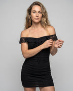 Women Figure-hugging Dress with Refined Ruffle Detail and Lacing - upper body view