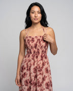 Women’s maxi dress with elegant floral pattern and tailored fit - upper body view