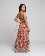Women’s maxi dress with elegant floral pattern and tailored fit - back view