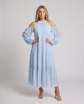 Women’s Maxi Dress with Off-Shoulder Design and Delicate Ruffles - front view