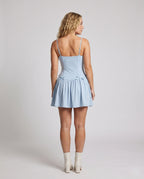 Women's playful chiffon dress with flowing skirt and elegant waistline - back view