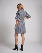 Women's shirt dress with fashionable stripes and tie belt - back view