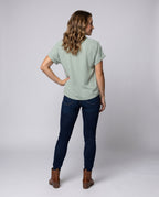 Women casual V neck blouse shirt with chest pocket - back view