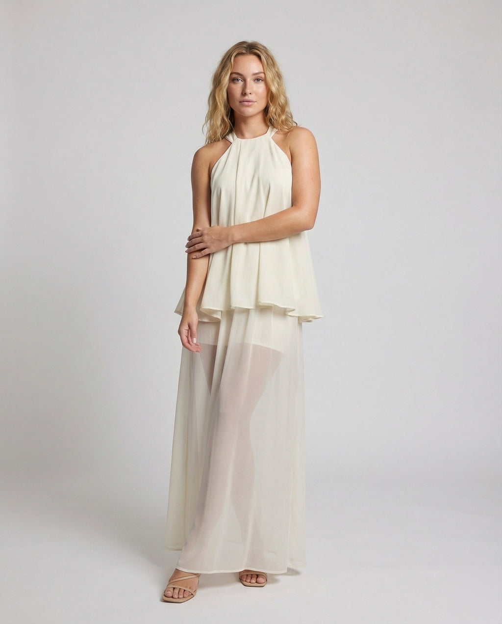 Ladies Chiffon Two-Piece with Palazzo Pants - front view