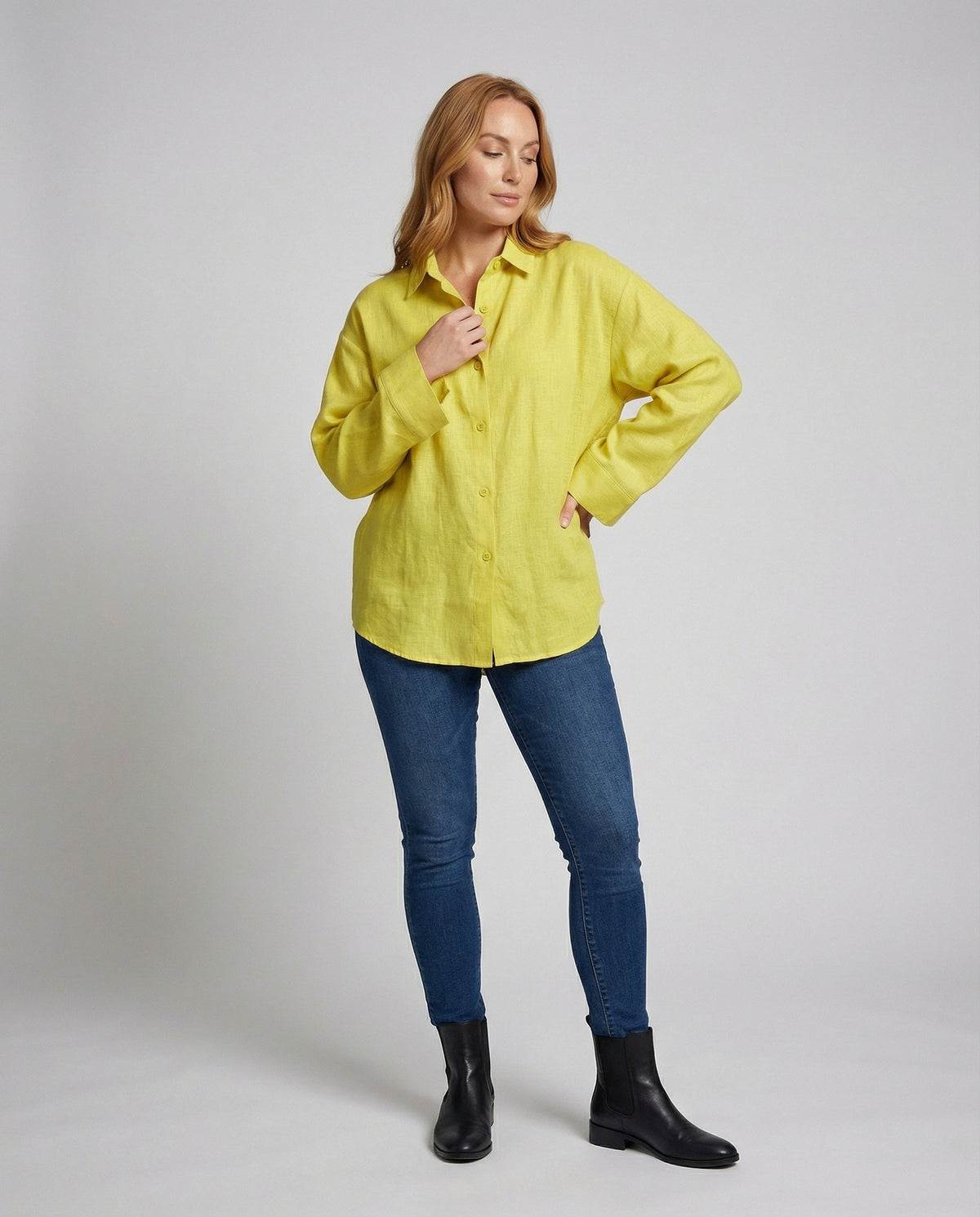 Women's Casual Linen Blouse with Oversized Fit - front view