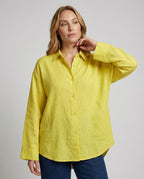 Women's Casual Linen Blouse with Oversized Fit - upper body view