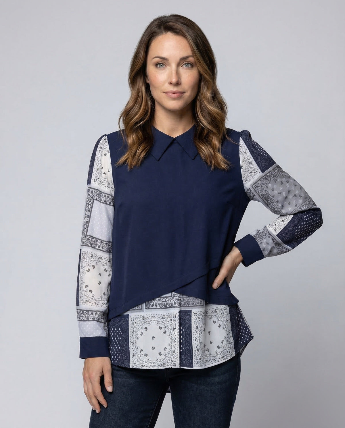 Women Blouse Top Layered Look - upper body view