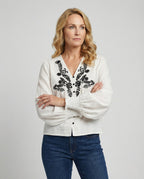 Women's Blouse Top Oversize Embroidered - upper body view