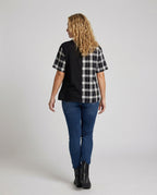 Women Check Mix Oversized Blouse Shirt - back view