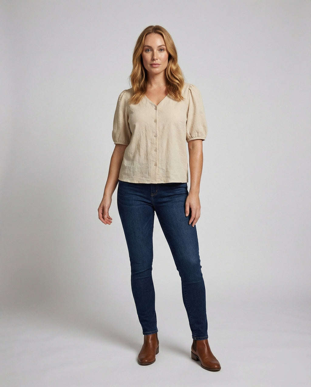 Women's Casual Henley Blouse Shirt - front view