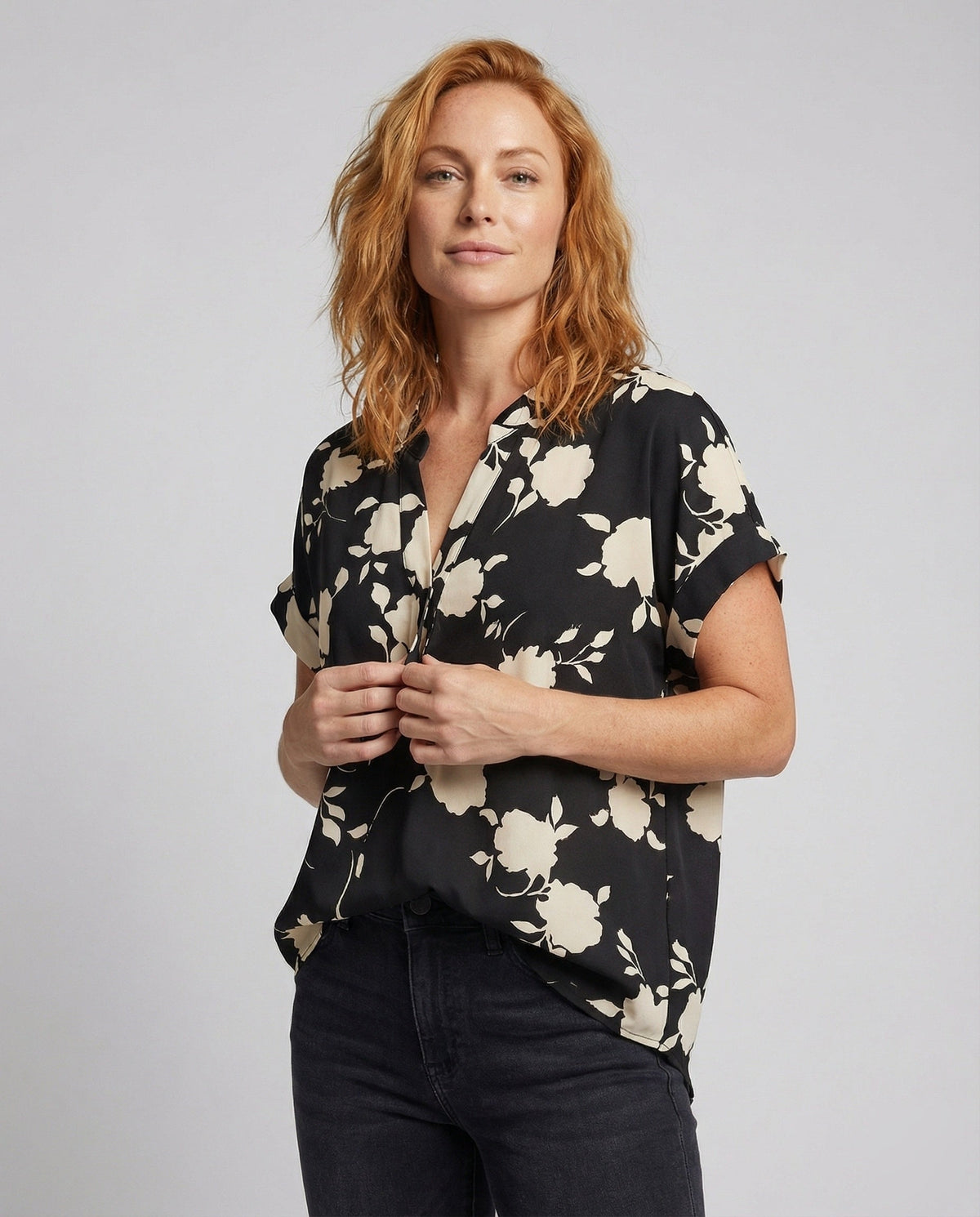 Women's Floral Oversized Blouse Shirt - upper body view