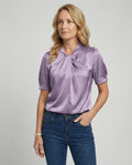 Satin Blouse Top Women with Tie Collar