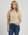 Ladies Lace Embroidery Blouse Top with Puff Sleeves