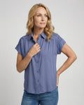 Short Sleeve Blouse Top Women with Crochet Accents